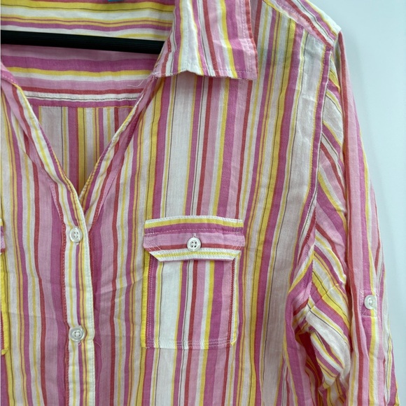 Fresh Produce Shirt Womens Multicolor Stripe Button Up Cotton Tab Sleeve Xl - Picture 4 of 15